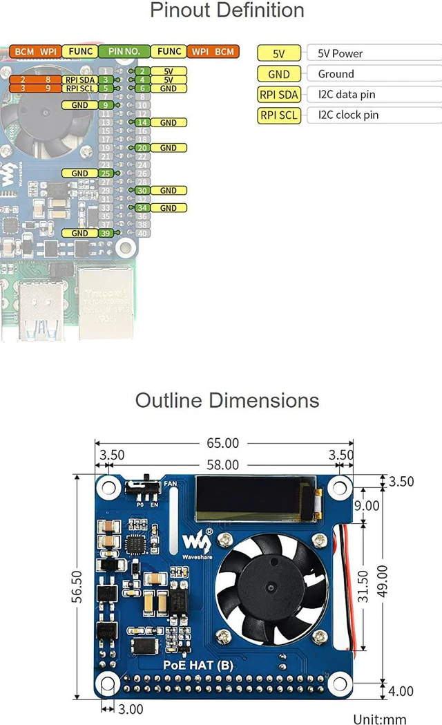 Alt view image 6 of 7 - waveshare PoE HAT (B) for Raspberry Pi 3B+/4B 802.3af Power-Sourcing Equipment Required