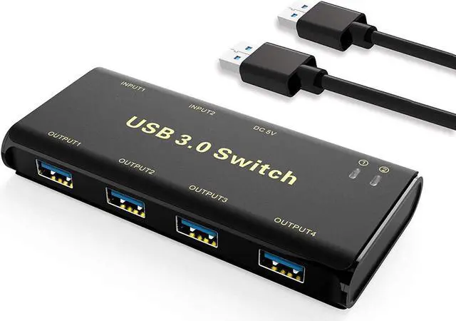 Main image of USB 3.0 Switch Selector,ABLEWE KVM Switcher Adapter 4 Port USB Peripheral Switcher Box Hub for Mouse, Keyboard, Scanner, Printer, PCs with One-Button Switch and 2 Pack USB Cable