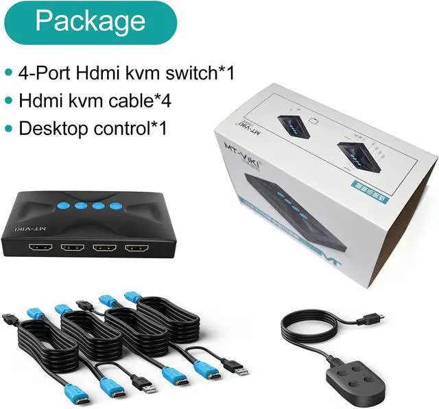 Alt view image 5 of 6 - KVM Switch 4 Port, MT-VIKI HDMI KVM Switch for 4 Computers Share One HD 4K Monitor and 3 USB Devices Keyboard Mouse Printer, Including 4 KVM Cables and Wire-Desktop Controller
