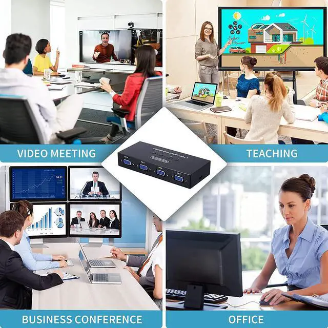 Alt view image 6 of 7 - VGA KVM Switch 4 Port, USB VGA KVM Switcher for 4 Computers Share 1 Monitor 3 USB Devices Keyboard Mouse Scanner Printer, Including 4 KVM Cables & Desktop Control