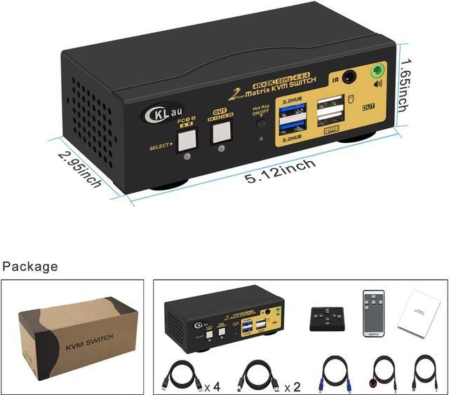 Alt view image 7 of 7 - CKLau 2 Port KVM Switch Dual Monitor Displayport USB 3.0 4K 60Hz, 2x2 Matrix KVM Switch Displayport 1.2 with Audio and Cables Support Simulation EDID