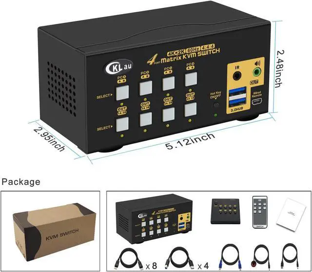 Alt view image 5 of 7 - CKLau USB 3.0 Matrix Displayport 1.2 KVM Switch Dual Monitor for 4 Computers 2 Monitors with Audio and Cables Support Simulation EDID, HDR 10