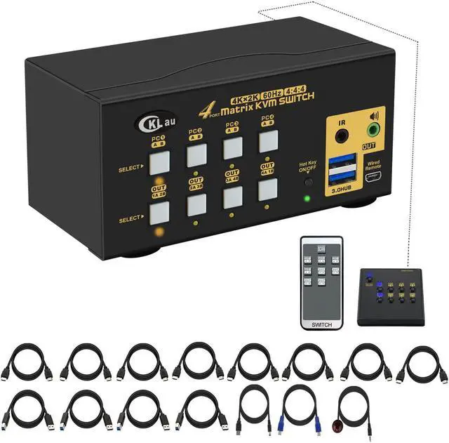 Main image of CKLau USB 3.0 4x2 Matrix Dual Monitor KVM HDMI Switch 4K@60Hz with Audio and Cables, Keyboard Video Mouse Switch Support EDID, HDMI 2.0, HDR 10