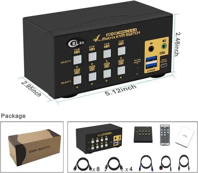 Alt view image 7 of 7 - CKLau USB 3.0 4x2 Matrix Dual Monitor KVM HDMI Switch 4K@60Hz with Audio and Cables, Keyboard Video Mouse Switch Support EDID, HDMI 2.0, HDR 10