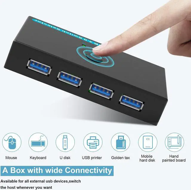Alt view image 3 of 7 - SGEYR USB 3.0 Switch USB Switcher 2 Computers Sharing 4 USB Devices USB Metal KVM Switch for Printer, Keyboard switches, Scanner PCs with One-Button Swapping and 2 Pack USB Cables