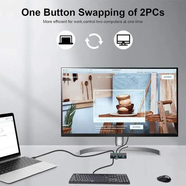 Alt view image 4 of 7 - SGEYR USB 3.0 Switch USB Switcher 2 Computers Sharing 4 USB Devices USB Metal KVM Switch for Printer, Keyboard switches, Scanner PCs with One-Button Swapping and 2 Pack USB Cables
