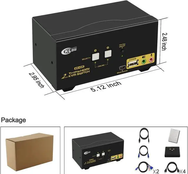 Alt view image 6 of 6 - CKLau 4Kx2K@60Hz Dual Port 3 Monitor KVM Switch HDMI with Audio and Cables, KVM Switch 3 Monitors 2 Computers Supports HDMI 2.0, EDID, Wireless Keyboard Mouse