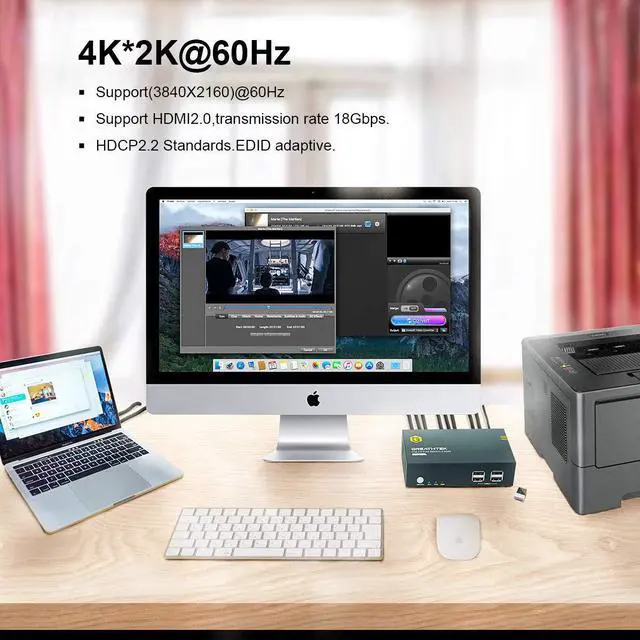 Alt view image 3 of 7 - GREATHTEK KVM Switch HDMI Dual Monitor Extended Display 2 Port, 4 USB 2.0 Hub, UHD 4K@60Hz Resolution YUV4:4:4 Downward Compatible, Button Switch, with All Needed Cables