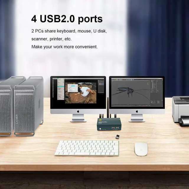 Alt view image 4 of 7 - GREATHTEK KVM Switch HDMI Dual Monitor Extended Display 2 Port, 4 USB 2.0 Hub, UHD 4K@60Hz Resolution YUV4:4:4 Downward Compatible, Button Switch, with All Needed Cables