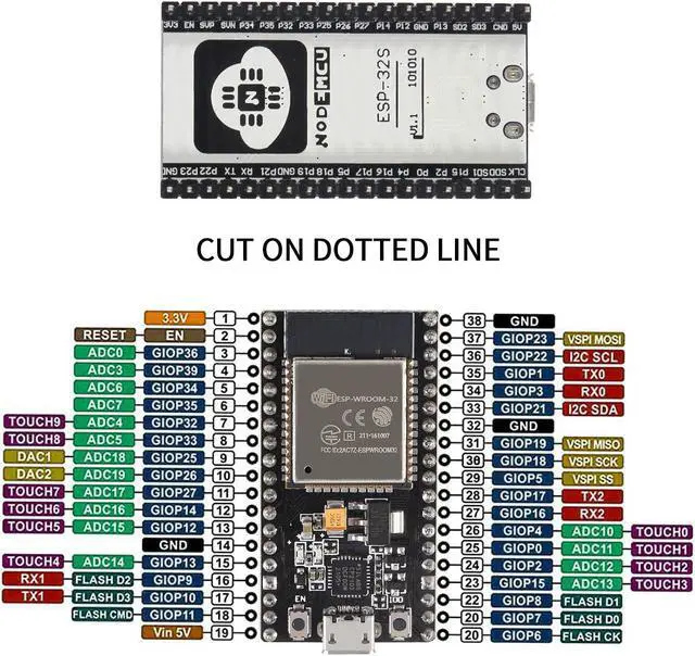 Alt view image 4 of 6 - AITRIP 5PCS 38pin ESP-WROOM-32 ESP32 ESP-32S Development Board 2.4GHz Dual-Mode WiFi + Bluetooth Dual Cores Microcontroller Processor Integrated with Antenna RF AMP Filter AP STA for Arduino IDE
