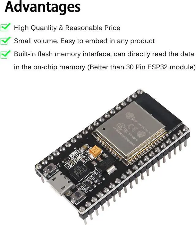 Alt view image 6 of 6 - AITRIP 5PCS 38pin ESP-WROOM-32 ESP32 ESP-32S Development Board 2.4GHz Dual-Mode WiFi + Bluetooth Dual Cores Microcontroller Processor Integrated with Antenna RF AMP Filter AP STA for Arduino IDE
