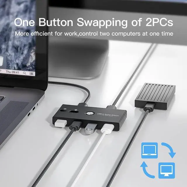 Alt view image 5 of 7 - USB 3.0 Switch Selector,ZIYUETEK KVM Switcher 4 Port USB Peripheral Switcher Box Hub for Mouse, Keyboard, Scanner, Printer, PC, Laptop with One-Button Switch and 2 PCS USB3.0 Cable