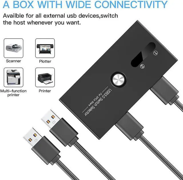 Alt view image 6 of 7 - USB 3.0 Switch Selector,ZIYUETEK KVM Switcher 4 Port USB Peripheral Switcher Box Hub for Mouse, Keyboard, Scanner, Printer, PC, Laptop with One-Button Switch and 2 PCS USB3.0 Cable