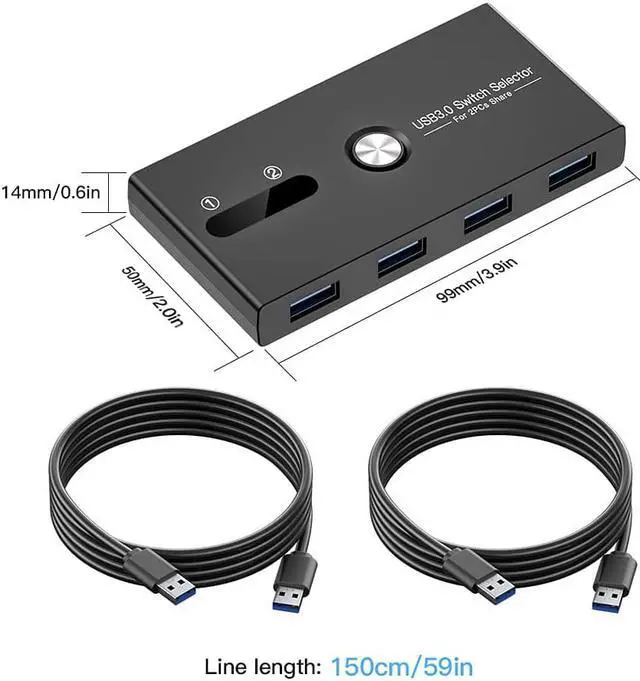 Alt view image 7 of 7 - USB 3.0 Switch Selector,ZIYUETEK KVM Switcher 4 Port USB Peripheral Switcher Box Hub for Mouse, Keyboard, Scanner, Printer, PC, Laptop with One-Button Switch and 2 PCS USB3.0 Cable