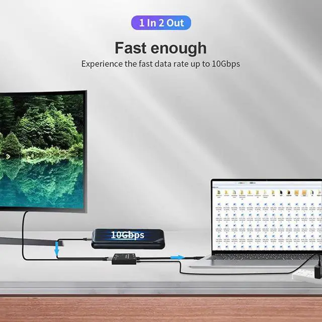 Alt view image 2 of 7 - Type C USB-C Two Way Switch 8k 60Hz 10Gbps Bi-Direction KVM Switch Split Converter for Multiple Source Displays USB c switcher 2 Computers 2 Monitors hub for Docking Station kvm Selector