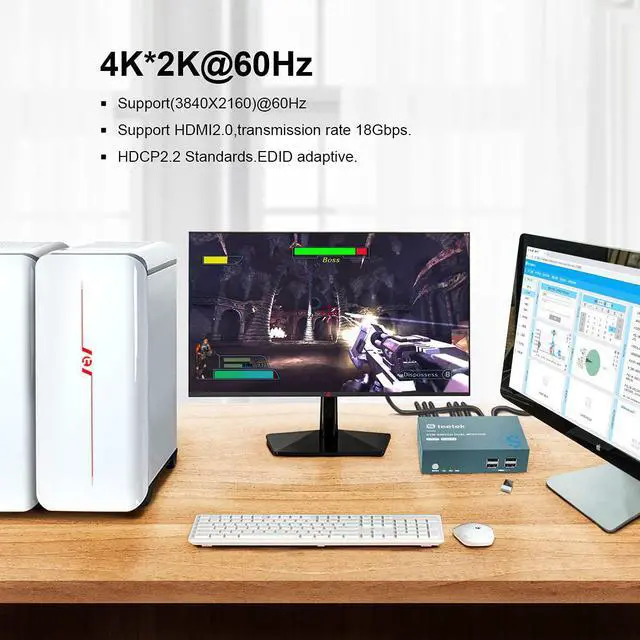 Alt view image 3 of 7 - KVM Switch Dual Monitor HDMI 2 Port, 4K @ 60Hz, YUV 4:4:4, 2 PCs 2 Monitors by 1 Keyboard Mouse Control, KVM Switch HDMI Extend Display, 4 USB 2.0 Hub, Button Switch, 4 HDMI and 2 USB Cables Included
