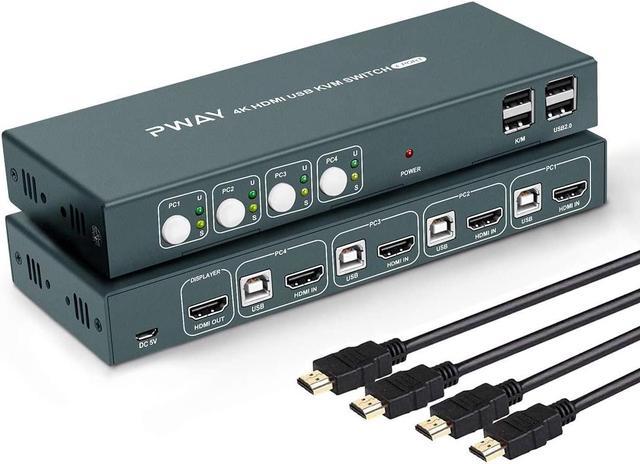 AAO 4x1 HDMI KVM Switch 4 Port Ultra HD 4K@30Hz, USB 2.0, HDCP 1.2