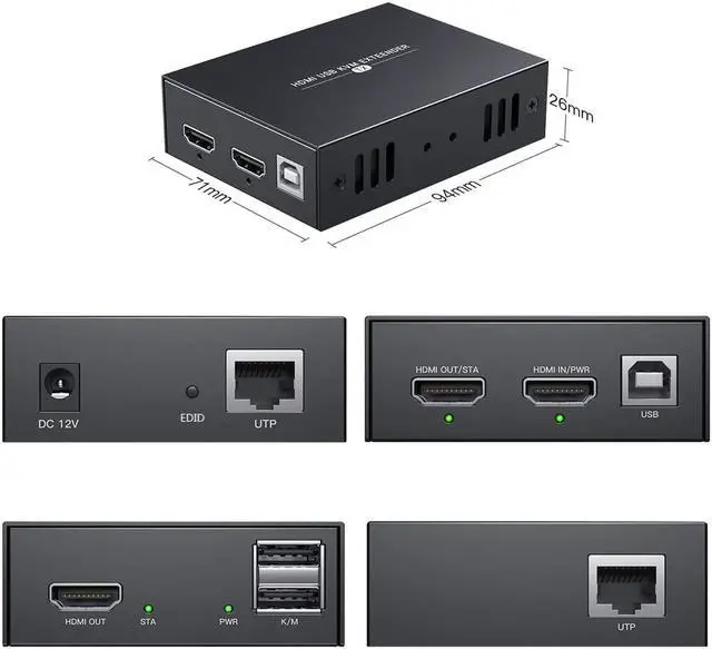 Alt view image 5 of 7 - HDMI KVM USB Extender Transmit 1080p HD Video Over Cat5e/6 Ethernet Cable 50m (164ft) for Mouse and Keyboard Control Remote Signals