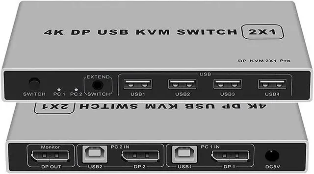 Main image of Ennovor 2 Port Displayport KVM Switch 4K@60Hz, BolAAzuL Dual-Port Displayport DP 1.2 KVM Switcher 2X1 4KX2K@60Hz 2K(2560X1440)@144Hz Supports USB DP 2 in 1 Out