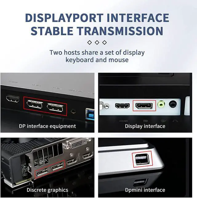 Alt view image 4 of 7 - Ennovor 2 Port Displayport KVM Switch 4K@60Hz, BolAAzuL Dual-Port Displayport DP 1.2 KVM Switcher 2X1 4KX2K@60Hz 2K(2560X1440)@144Hz Supports USB DP 2 in 1 Out