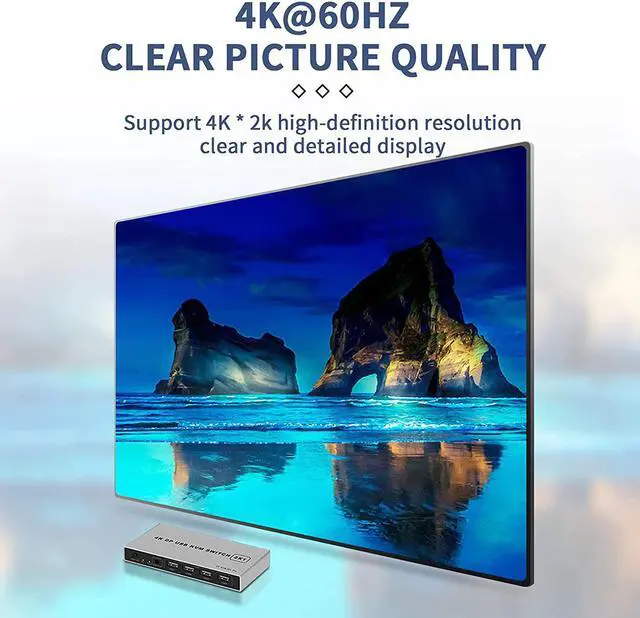 Alt view image 2 of 7 - Ennovor 2 Port Displayport KVM Switch 4K@60Hz, BolAAzuL Dual-Port Displayport DP 1.2 KVM Switcher 2X1 4KX2K@60Hz 2K(2560X1440)@144Hz Supports USB DP 2 in 1 Out