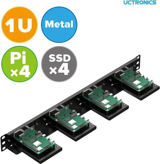 Alt view image 2 of 6 - UCTRONICS 19 1U Rack Mount for Raspberry Pi with SSD Mounting Brackets, Thumbscrews Front Removable Bracket Supports Up to 4 Raspberry Pi 3B/3B+, 4B and 4 SSDs, Option SD Card Adapter
