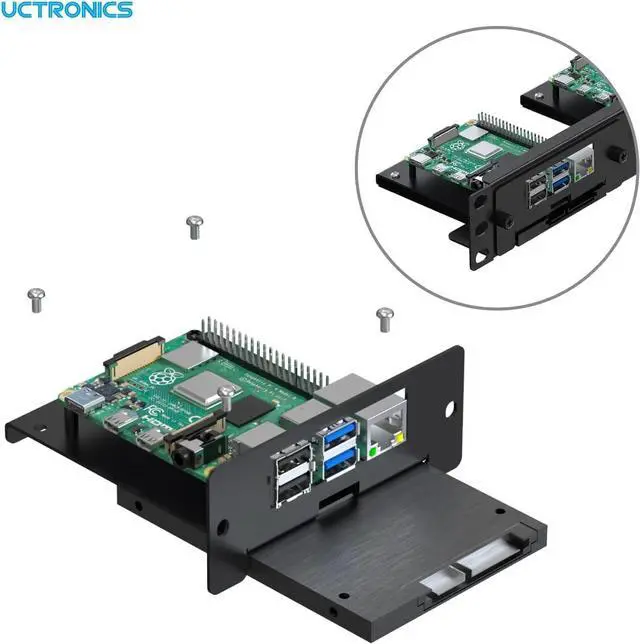 Alt view image 3 of 6 - UCTRONICS 19 1U Rack Mount for Raspberry Pi with SSD Mounting Brackets, Thumbscrews Front Removable Bracket Supports Up to 4 Raspberry Pi 3B/3B+, 4B and 4 SSDs, Option SD Card Adapter
