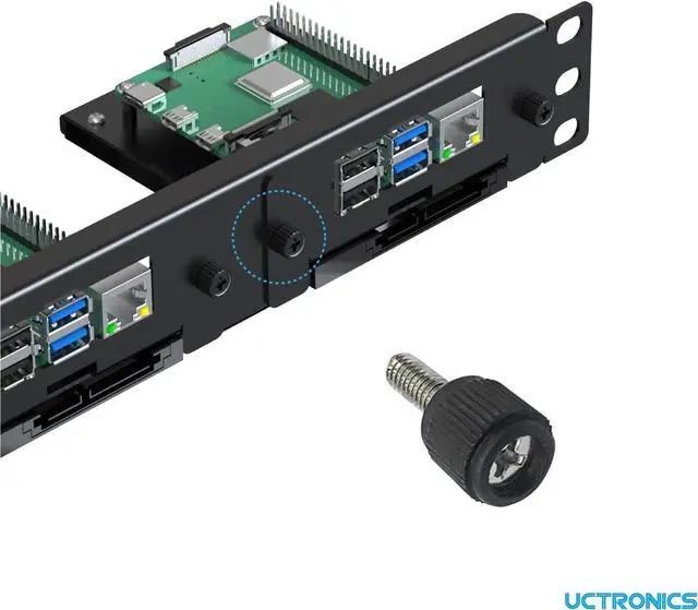 Alt view image 4 of 6 - UCTRONICS 19 1U Rack Mount for Raspberry Pi with SSD Mounting Brackets, Thumbscrews Front Removable Bracket Supports Up to 4 Raspberry Pi 3B/3B+, 4B and 4 SSDs, Option SD Card Adapter