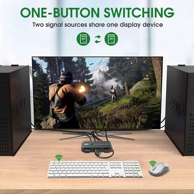 Alt view image 4 of 7 - 4K KVM Switch HDMI 2 Port Box, USB HDMI Switches for 2 Computers Share Keyboard Mouse Printer and one HD Monitor, Support UHD 4K@60Hz, with 2 USB Cables and 2 HDMI Cables