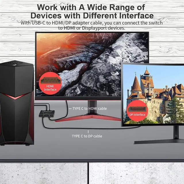 Alt view image 5 of 6 - USB-C USB3.1 Type-C 8K Switch Bi-Direction 8K@30Hz 4K@120Hz Power Delivery 100w 10Gbps Data Transfer Multi-Function Splitter Converter (8K)