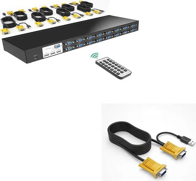 Main image of MT-VIKI 16 Port VGA KVM Switch+10ft 2-in-1 USB VGA KVM Cable