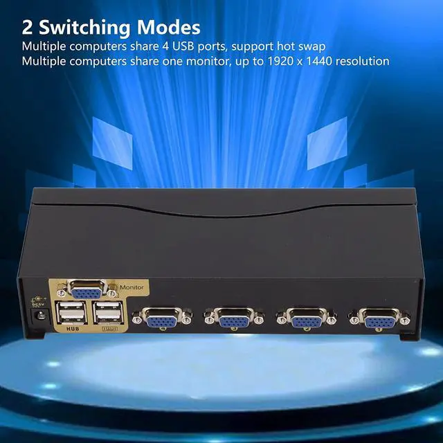 Alt view image 4 of 7 - Ennovor 4 in 1 VGA Kvm Switch, 2 Switching Modes, 1920 X 1440 Resolution, Metal Housing Fingerprint Resistant Dust Resistant Heat Dissipation Suitable for Win for Video Conferencing(USA)