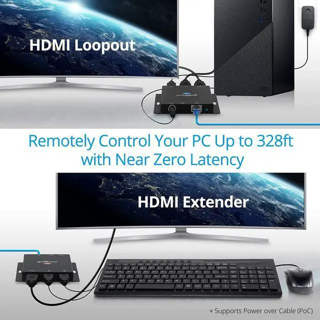 Alt view image 4 of 7 - gofanco USB KVM and HDMI 1.4 Over CAT6 / CAT7 Extender  328ft Extension, 4K @30Hz HDMI Video, 2X USB Keyboard/Mouse, Near Zero Latency, HDMI Loopout, Dual PoC, HDCP 2.2, ESD Protection (KVMHDExt100)