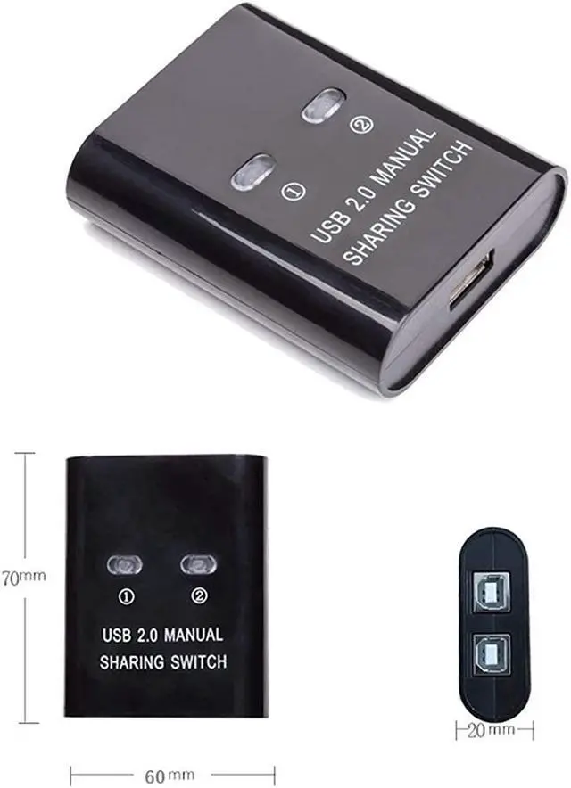 Alt view image 3 of 7 - Printer Sharing Switch, Manual Switcher Adapter, 2 Computer Share 1 Printer Scanner USB Device Hub with 2 Pack Male Cables