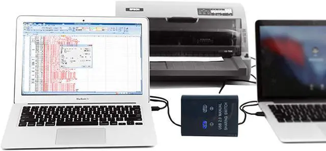 Alt view image 7 of 7 - Printer Sharing Switch, Manual Switcher Adapter, 2 Computer Share 1 Printer Scanner USB Device Hub with 2 Pack Male Cables