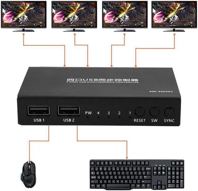 Alt view image 4 of 7 - 4 Port Smart KVM Switch USB Keyboard Mouse Synchronizer Controller, Plug and Play Support for MAC, for Windows, for Linux and Other Systems