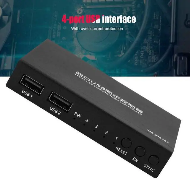 Alt view image 7 of 7 - 4 Port Smart KVM Switch USB Keyboard Mouse Synchronizer Controller, Plug and Play Support for MAC, for Windows, for Linux and Other Systems