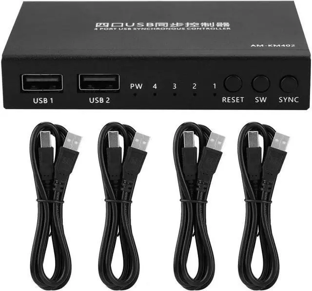 Main image of 4 Port Smart KVM Switch USB Keyboard Mouse Synchronizer Controller, Plug and Play Support for MAC, for Windows, for Linux and Other Systems