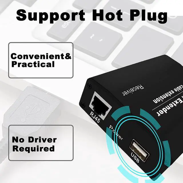 Alt view image 5 of 7 - USB Extender Over Ethernet Cat5e/6/7 Up to 656FT(200M), USB RJ45 Extender for Keyboard Mouse Extension, Plug and Play, Hot Swap, Driver Free, Support All Systems, USB1.1 Protocol