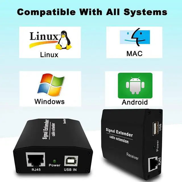 Alt view image 7 of 7 - USB Extender Over Ethernet Cat5e/6/7 Up to 656FT(200M), USB RJ45 Extender for Keyboard Mouse Extension, Plug and Play, Hot Swap, Driver Free, Support All Systems, USB1.1 Protocol