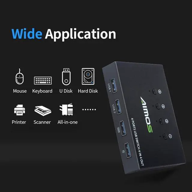 Alt view image 3 of 6 - Ennovor AM-404K USB Printer Share Switcher 4 Ports Keyboard Mouse U Disk HDD USB Controller Black