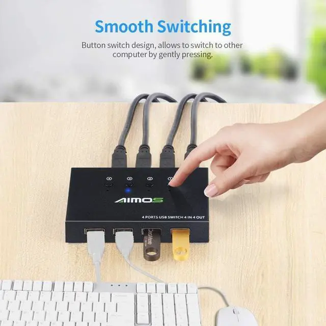 Alt view image 4 of 6 - Ennovor AM-404K USB Printer Share Switcher 4 Ports Keyboard Mouse U Disk HDD USB Controller Black