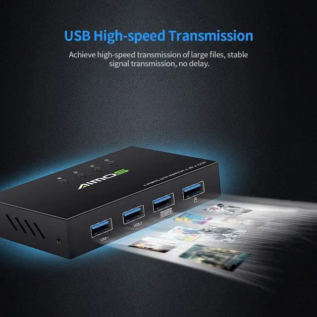 Alt view image 5 of 6 - Ennovor AM-404K USB Printer Share Switcher 4 Ports Keyboard Mouse U Disk HDD USB Controller Black