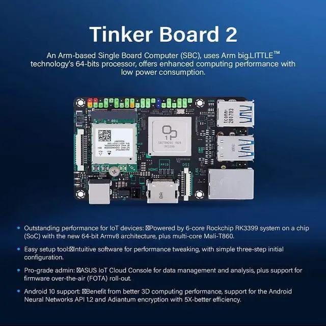 Alt view image 3 of 7 - youyeetoo Tinker Board 2S Rockchip RK3399 AI Single Board Computer with 16G EMMC for IoT Devices Support Android 10 OS