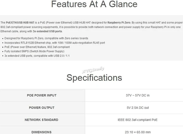 Alt view image 3 of 7 - PoE Ethernet/USB HUB HAT for Raspberry Pi Zero W WH with 1x RJ45 3X USB 2.0 Ports 802.3af-Compliant @XYGStudy (PoE/ETH/USB HUB HAT)