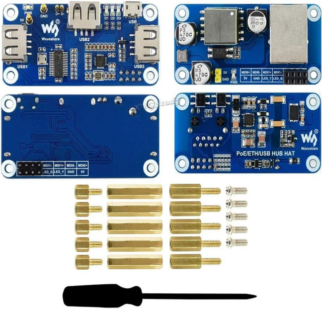 Main image of PoE Ethernet/USB HUB HAT for Raspberry Pi Zero W WH with 1x RJ45 3X USB 2.0 Ports 802.3af-Compliant @XYGStudy (PoE/ETH/USB HUB HAT)
