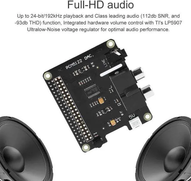 Alt view image 4 of 7 - Bewinner Expansion Board for Raspberry Pi 3 Model B / 2B /B+/A+/ Raspberry Pi Zero W, PiFi/DAC+ / HiFi/Full-HD Audio Expansion Board