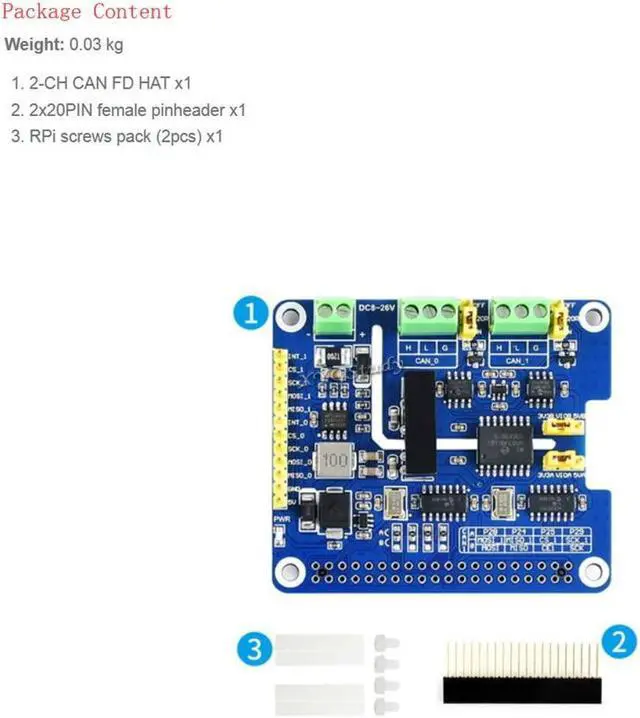 Alt view image 4 of 7 - XYGStudy 2-Channel Isolated CAN FD Expansion HAT for Raspberry Pi Supports CAN2.0 and CAN FD Protocols Communication Interface SPI MCP2517FD MCP2562FD 3.3V/5V with Multi Onboard Protection Circuits