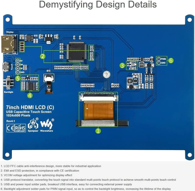 Alt view image 5 of 7 - 7inch HDMI LCD (C), HDMI interface Raspbian LCD 7 inch 1024*600 Capacitive Touch Screen mini PC Supports Raspberry Pi 3 2 1 Model B B+ A+ & BeagleBone Black & Banana Pi / Pro @XYGStudy