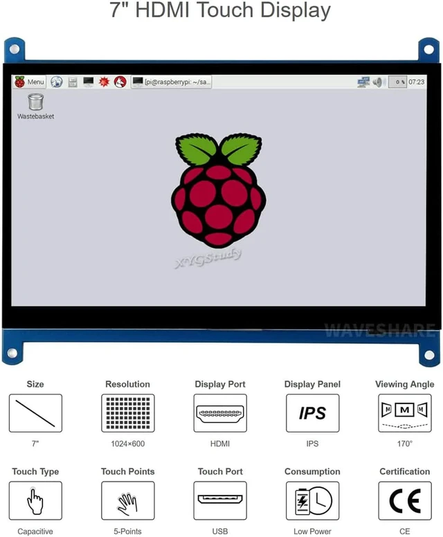 Alt view image 2 of 7 - 7inch HDMI LCD (C), HDMI interface Raspbian LCD 7 inch 1024*600 Capacitive Touch Screen mini PC Supports Raspberry Pi 3 2 1 Model B B+ A+ & BeagleBone Black & Banana Pi / Pro @XYGStudy